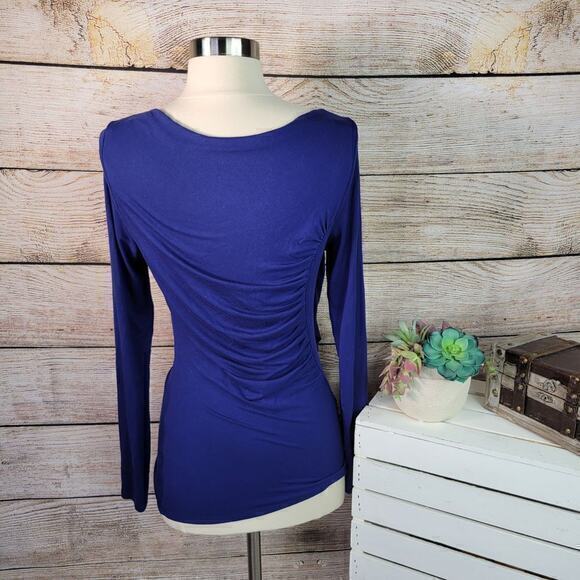 Boston Proper Draped Side Ruched Long Sleeve Top Blue Small - Picture 2 of 7